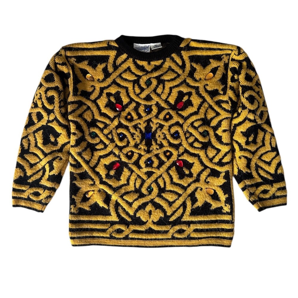 80's/90's Vintage Midnight Blues Womens‎ Embellished Small Sweater Jewel Fuzzy - Picture 2 of 12